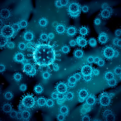 Coronavirus cells concept / 3D illustration of 2019 Novel coronaviruses showing club-shaped spikes projecting from virus cell membrane