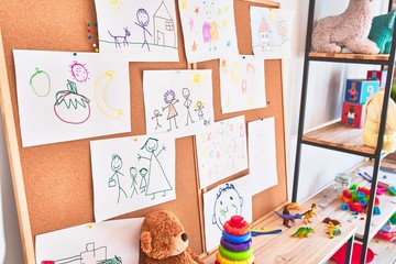 Picture of colorful draws at kindergarten blackboard
