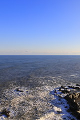 Aerial view from the lighthouse of Cape Inubo, Chiba, Japan. Copy space.