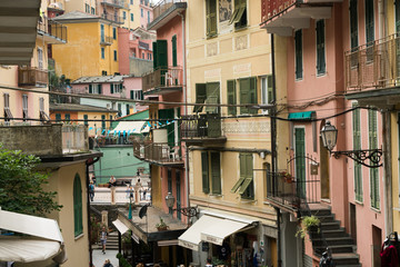 Colorful building and architecture in Manarola town in Cinque Terre National Park, UNESCO world heritage, La Spezia region, Liguria