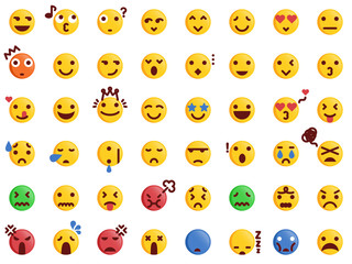48 Various Emoticon Pack Collection in Modern Flat Style Vector. Emoji Icon Bundle. - 318280991