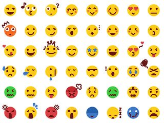 48 Various Emoticon Pack Collection in Modern Flat Style Vector. Emoji Icon Bundle.