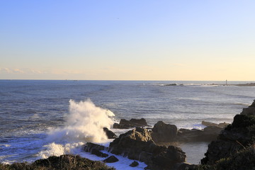 Aerial view from the lighthouse of Cape Inubo, Chiba, Japan. Copy space.