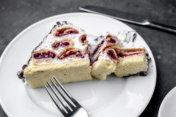 winter cherry cake in a white plate