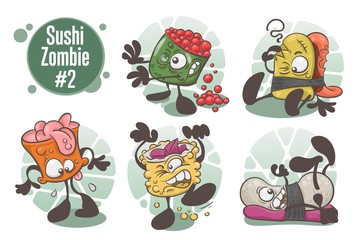 Sushi zombies. A set of fun cartoon characters. Vector illustration isolated on white background