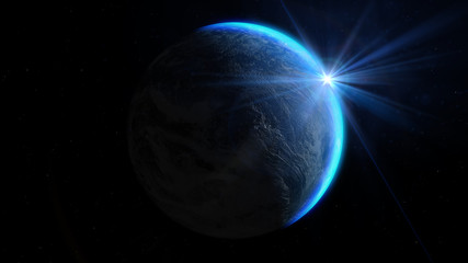 Earth - sunrise in deep blue space. Elements of this image furnished by NASA.