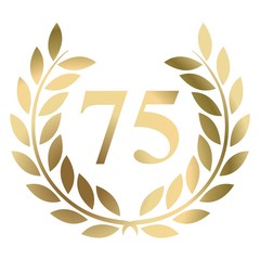 Seventy fifth birthday gold laurel wreath vector isolated on a white background 