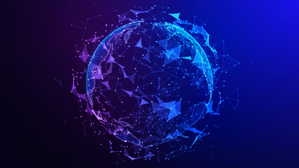 Global network connection. Concept background with planet Earth. Internet and technology. Blue background. 3d illustration.