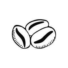 Hand drawn coffee beans vector illustration in black lines on white background.