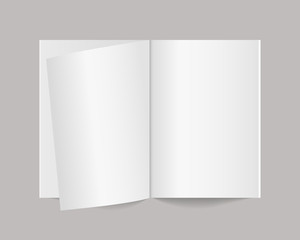 Blank open magazine, book, notebook, booklet, brochure or catalog. Realistic magazine or catalog mockup. Mockup vector isolated. Template design. Realistic vector illustration.