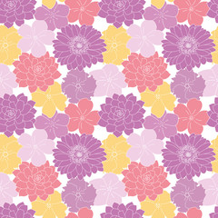 Purple and yellow flowers garden seamless pattern background