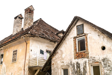 abandoned old houses isolated over white