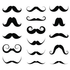 Mustache / moustache silhouette icon set. Vector illustration isolated on white