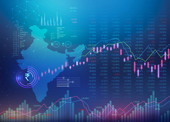 Stock market background with Indian map, India Finance, Economic  Background blue abstract background illustration