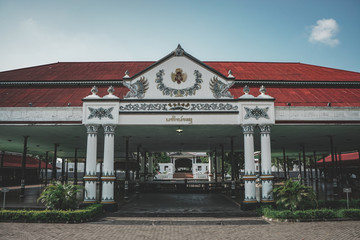 Fototapeta premium Yogyakarta, Indonesia - January 14, 2020 :Palace of the Palace visible from the front, royal palace in Yogyakarta, Indonesia. Kraton Palace is a landmark and popular tourist destination in Yogyakarta.