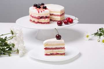 close up of conceptual fruit cake on gray background