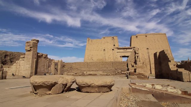 Edfu also spelt Idfu, and known in antiquity as Behdet. Edfu is the site of the Ptolemaic Temple of Horus and an ancient settlement. Egypt. TimeLapse