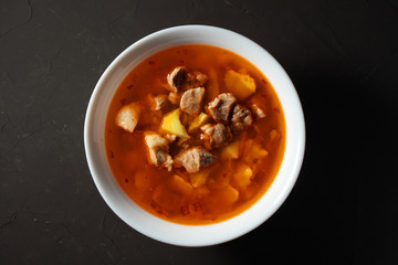 kharcho soup on a dark background close-up