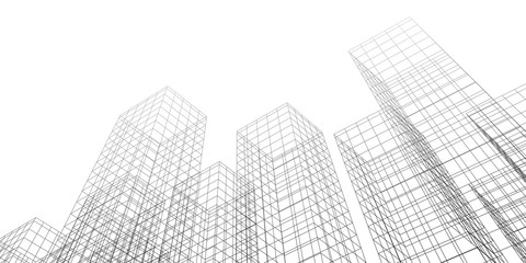 Fototapeta premium Abstract architectural background. Linear 3D illustration. Concept sketch