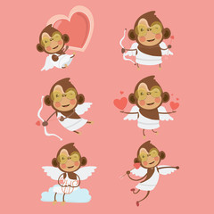 Monkey cupid set.Concept for the Valentines Day..