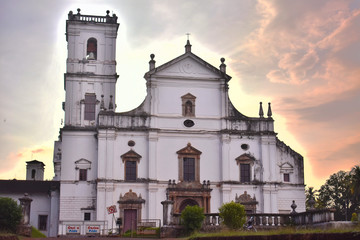 a beautiful white church in goa India - obrazy, fototapety, plakaty