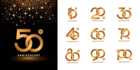Set of Anniversary logotype design, Celebrating Anniversary Logo multiple line golden for celebration