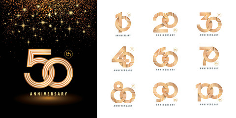 Set of Anniversary logotype design, Celebrating Anniversary Logo multiple line golden for celebration