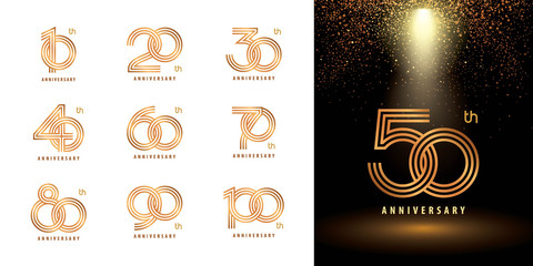 Set of Anniversary logotype design, Celebrating Anniversary Logo multiple line golden for celebration