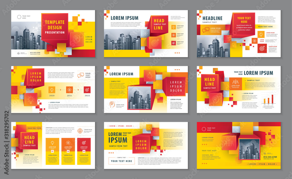 Wall mural presentation templates, abstract 3d cube blocks background vector template brochures