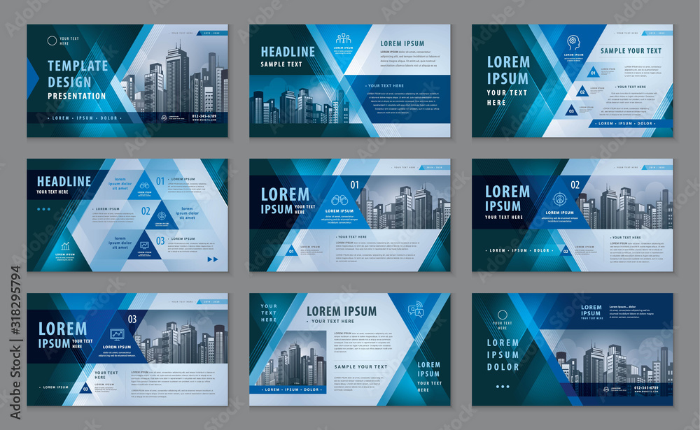 Poster abstract presentation templates, abstract geometric blue triangle background vector