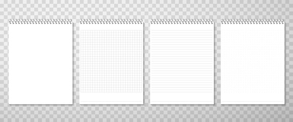 Clean notebook pages realistic vector illustration set