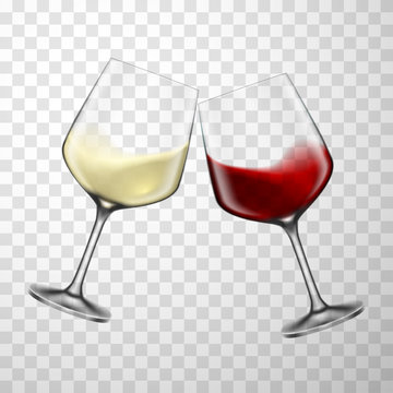 Two wine glasses clinking realistic vector illustration