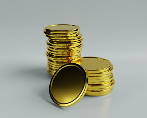 Coins are arranged in higher layers to communicate the higher value, with investments, savings and financial success.3D render