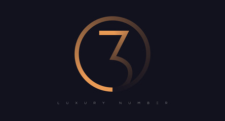 Three number golden icon. Flat design