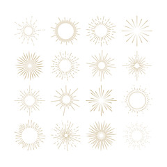Set of vintage gold sunburst. Vector linear sun. Sunlight logo icon emblem for your design