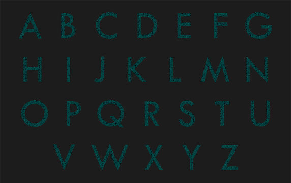 Circuit board type alphabet font. Digital high-tech style letters on the dark background. Stock vector for your headlines, posters etc.