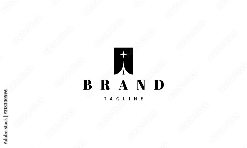 Wall mural vector logo on which an abstract image of a flying airplane in the center of the rectangle.