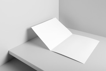 Real photo, bi fold letterhead card mockup template, isolated on light grey background to place your design. 
