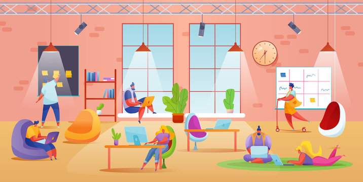 Vector woman freelancer at floor remote work