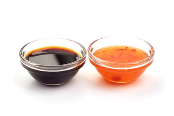 Soy and sweet chili sauce, isolated on white background