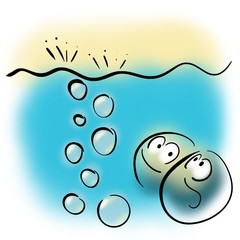 Bubbles float in blue liquid