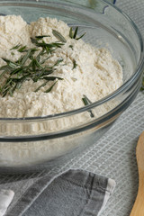 Mix the flour with fresh rosemary, homemade bakery themes, culinary and food concept