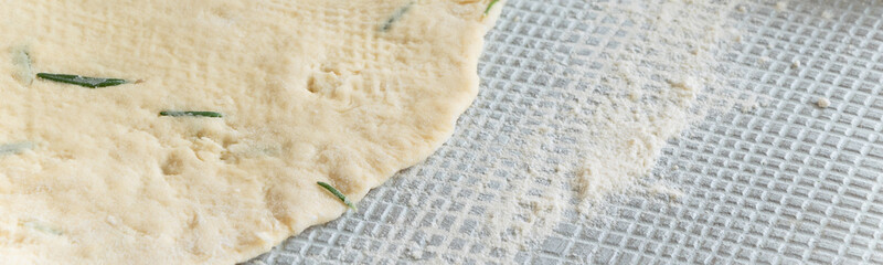 Dough with fresh rosemary, homemade bakery themes, culinary and food concept