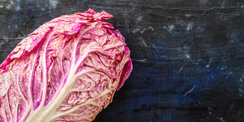 Obraz premium Chinese cabbage purple (fresh juicy vegetables, salad) menu concept. background. top view. copy space