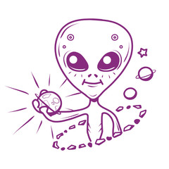 Cheerful alien character design on white background