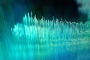 3d render of abstract 3d background of scatter landscape based on small told and thin rectangles in green blue and white colors