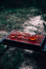 Process brewing Tea. Chinese ceremony. Shen Puer. 