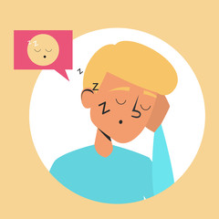 Sleepy man portrait vector isolated. Yellow emoji