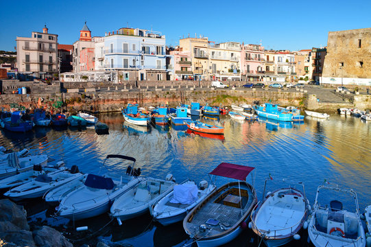 Pozzuoli, Italy. View of boats in the ancient port