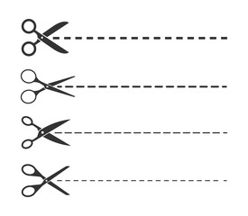 Set the scissors from the cut line. Vector illustration in a flat style on a white background.